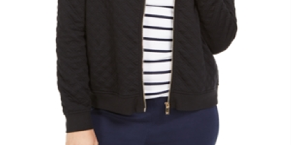 Jaqueta bomber feminina de malha texturizada Charter Club, preta, tamanho GG