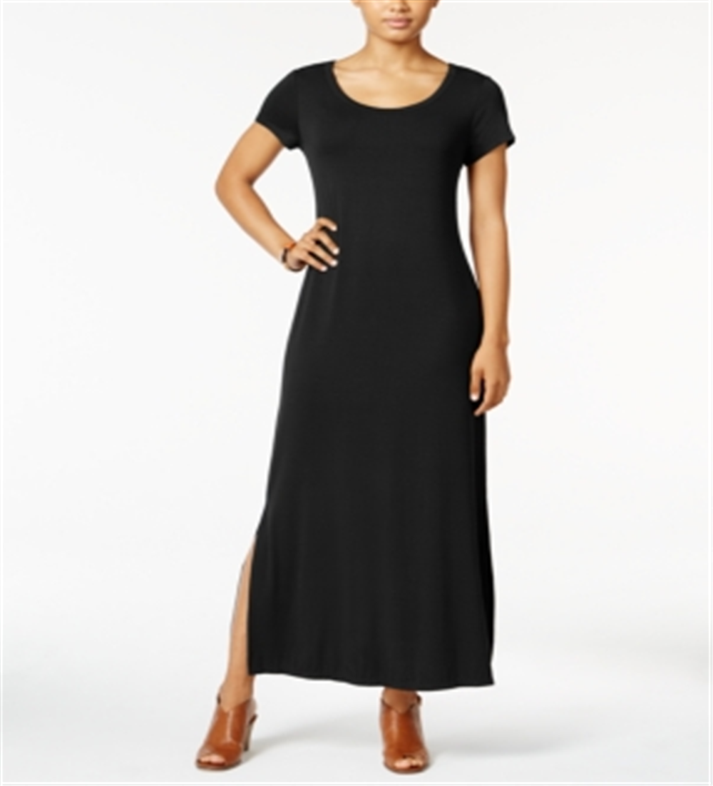 Vestido longo feminino com decote redondo, preto, tamanho pequeno, da Style &amp; Co