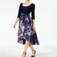 Vestido de festa feminino R &amp; M Richards com decote redondo floral abaixo do joelho, tamanho 14, azul