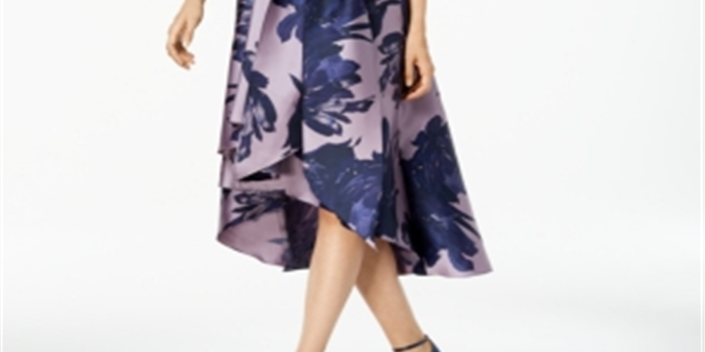 Vestido de festa feminino R &amp; M Richards com decote redondo floral abaixo do joelho, tamanho 14, azul