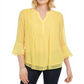 Charter Club Blusa Feminina com Babados Duplos e Estampa Pintuck, Amarela, Tamanho Médio