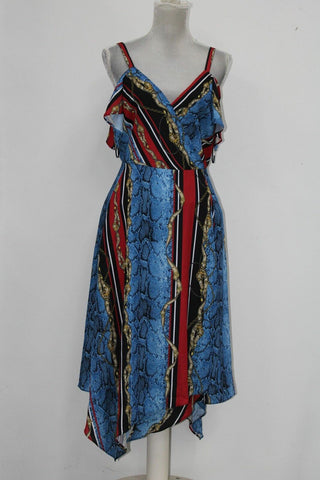 Vestido midi com estampa de ombro vazado e decote em V da INC International Concepts, tamanho 8, azul