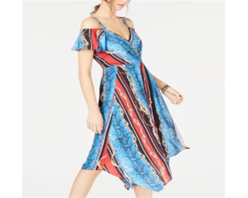 Vestido midi com estampa de ombro vazado e decote em V da INC International Concepts, tamanho 8, azul