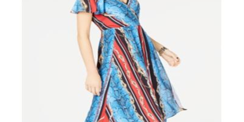 Vestido midi com estampa de ombro vazado e decote em V da INC International Concepts, tamanho 8, azul