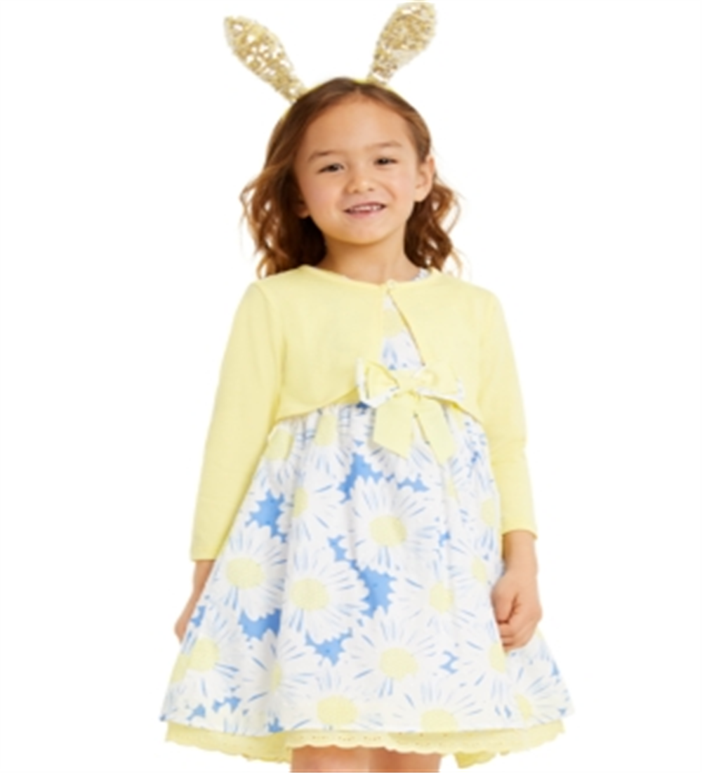 Conjunto de 2 peças de vestido floral e ombros de fora para meninas Blueberi Boulevard, amarelo, tamanho 4T