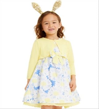 Conjunto de 2 peças de vestido floral e ombros de fora para meninas Blueberi Boulevard, amarelo, tamanho 4T
