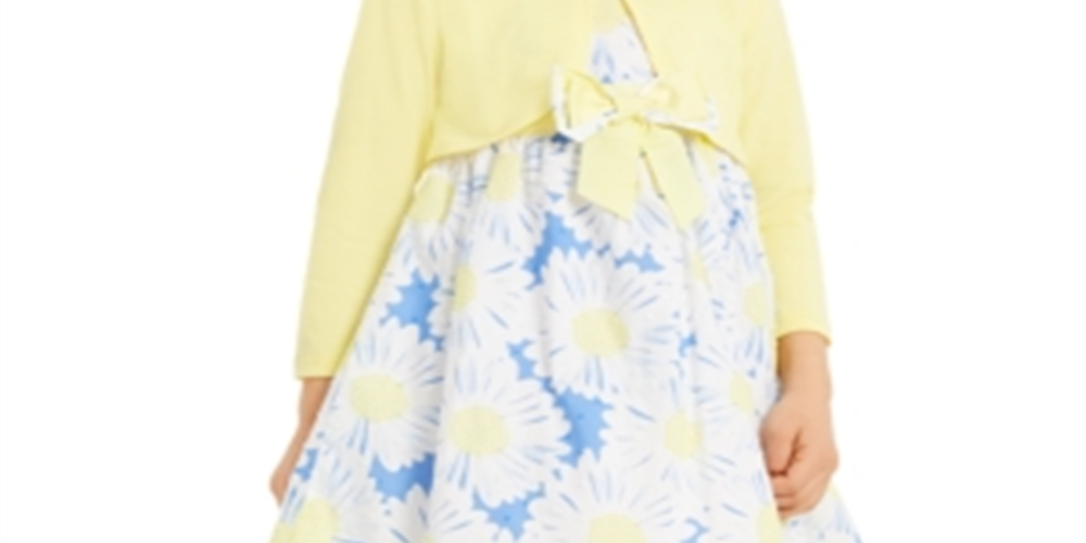 Conjunto de 2 peças de vestido floral e ombros de fora para meninas Blueberi Boulevard, amarelo, tamanho 4T