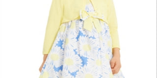 Conjunto de 2 peças de vestido floral e ombros de fora para meninas Blueberi Boulevard, amarelo, tamanho 4T