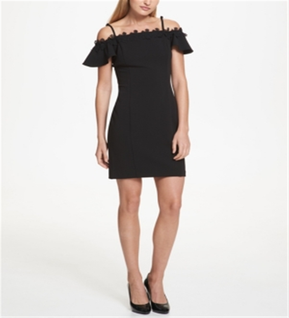 Vestido Kensie Scuba feminino ombro a ombro preto tamanho 14