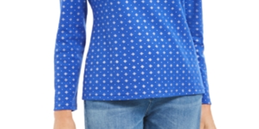 Karen Scott Blusa Feminina com Estampa de Flocos de Neve e Gola Alta Azul Tamanho XS