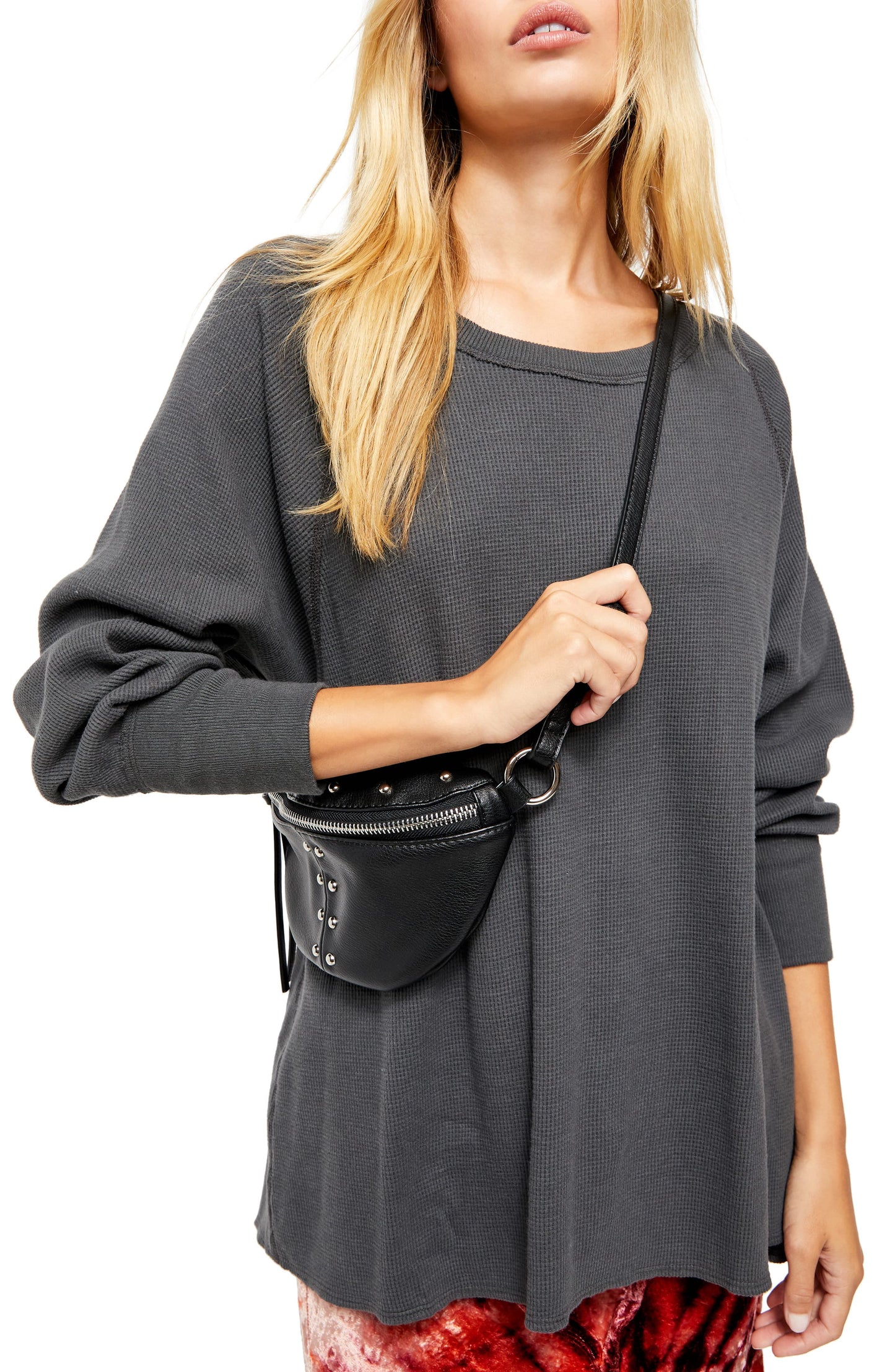 Blusa térmica feminina Amelia Cotton Waffle Knit preta tamanho X-S