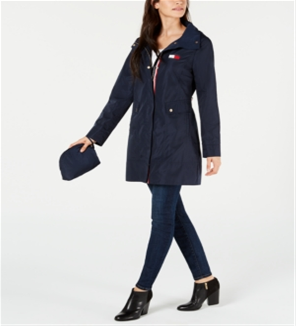 Jaqueta anorak dobrável feminina Tommy Hilfiger, azul, tamanho médio