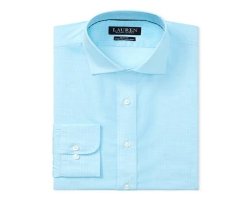 Camisa social masculina Ralph Lauren Slim Fit de algodão, sem passar, azul, tamanho 17,5 x 34 x 35