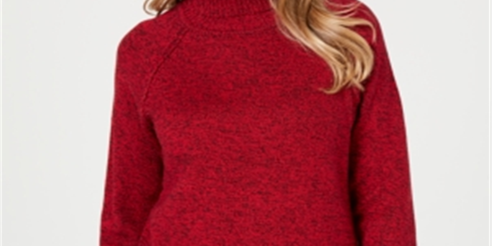 Karen Scott Suéter Feminino de Algodão com Gola Alta Vermelho Tamanho Pequeno Grande