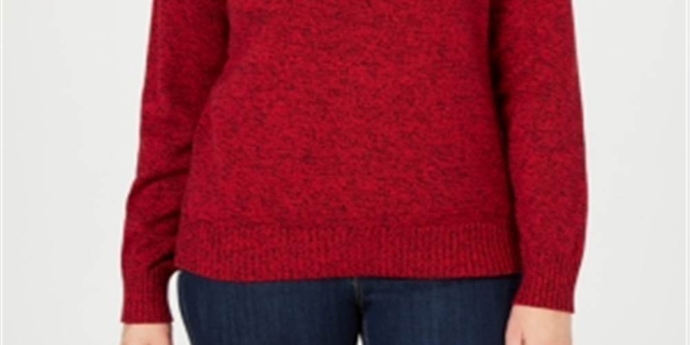 Karen Scott Suéter Feminino de Algodão com Gola Alta Vermelho Tamanho Pequeno Grande