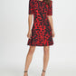 Vestido feminino DKNY com zíper e estampa animal, manga curta, gola alta, acima do joelho, vermelho, tamanho 14