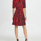 Vestido feminino DKNY com zíper e estampa animal, manga curta, gola alta, acima do joelho, vermelho, tamanho 14