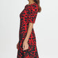Vestido feminino DKNY com zíper e estampa animal, manga curta, gola alta, acima do joelho, vermelho, tamanho 14