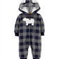 Macacão Carter's Boy's Plaid Buffalo Check com orelhas de urso polar e capuz de lã cinza, tamanho 3MOS