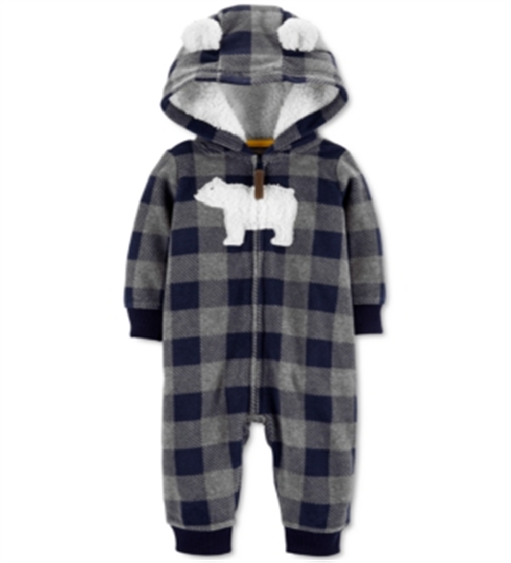 Macacão Carter's Boy's Plaid Buffalo Check com orelhas de urso polar e capuz de lã cinza, tamanho 3MOS