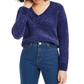 Suéter curto feminino Bar III com decote em V e ilhós, roxo, tamanho extragrande