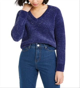Suéter curto feminino Bar III com decote em V e ilhós, roxo, tamanho extragrande