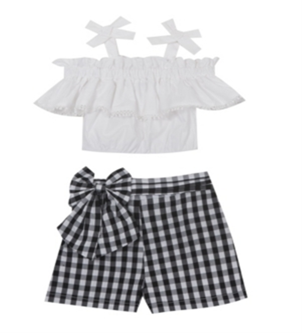 Conjunto de blusa e short de malha para meninas Rare Editions, branco, tamanho 5