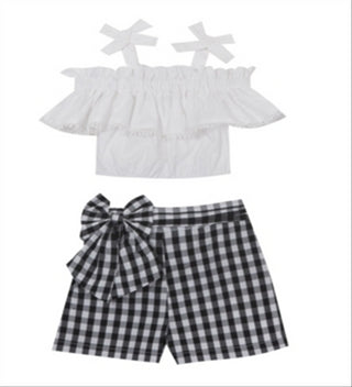 Conjunto de blusa e short de malha para meninas Rare Editions, branco, tamanho 5