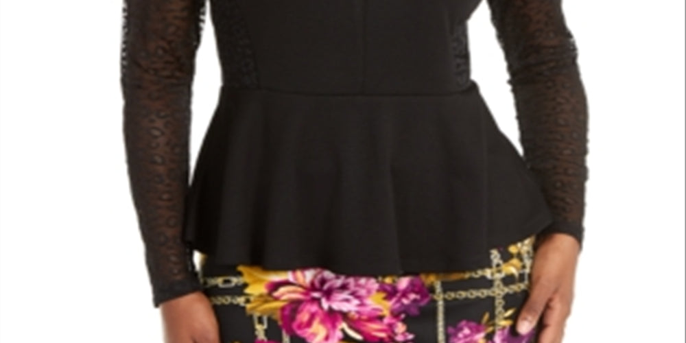 Blusa de renda com estampa de leopardo feminina Thalia Sodi, preta, tamanho grande