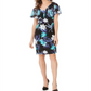 Vestido tubinho com estampa floral e botões da Connected Apparel, azul, tamanho 10