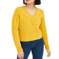 Suéter curto feminino Bar III com decote em V e ilhós, amarelo, tamanho grande