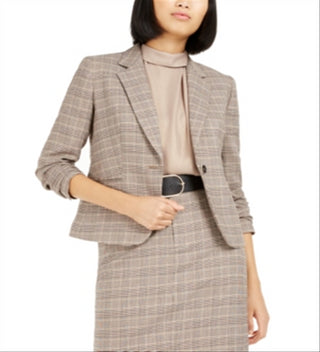 Blazer xadrez feminino Bar III com um botão, marrom, tamanho 2