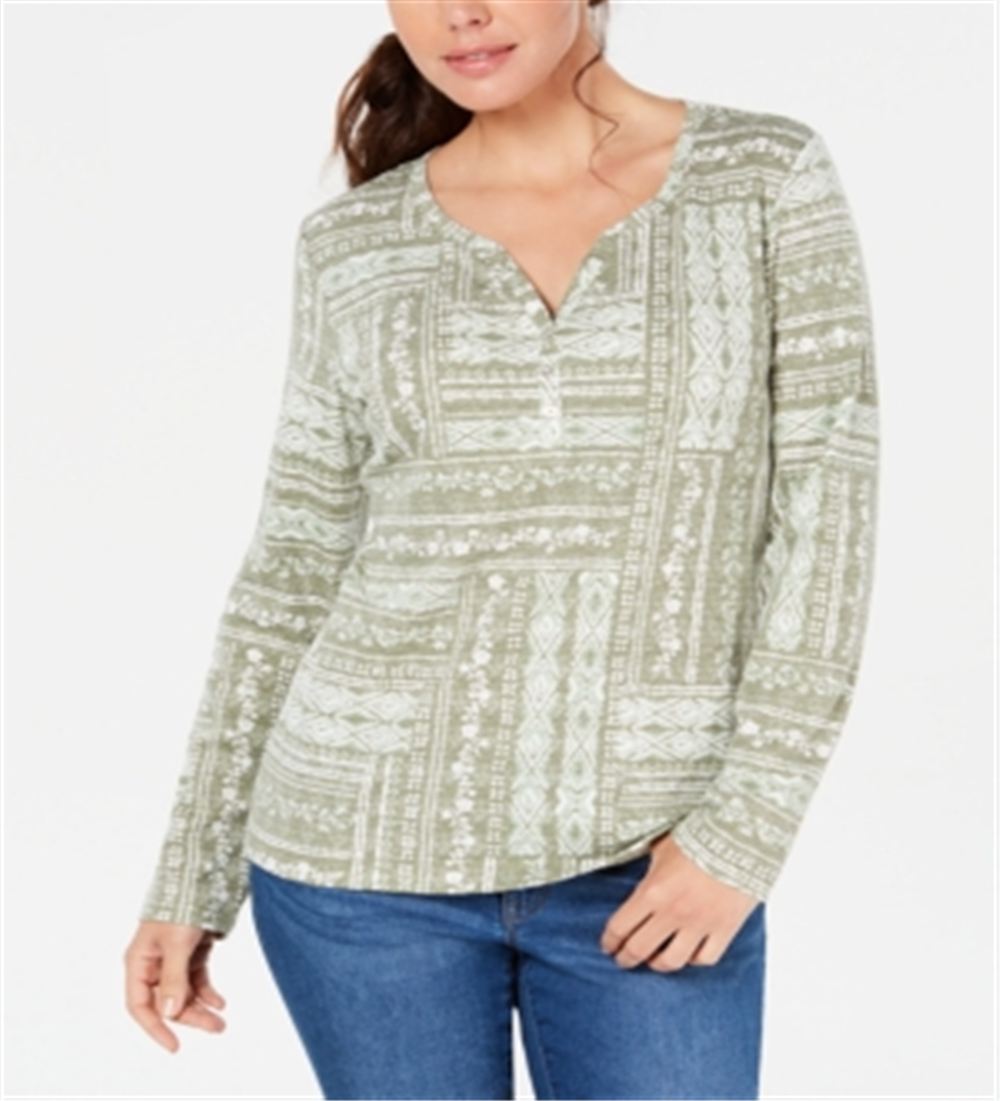 Karen Scott Top Henley Patchwork Feminino Verde Tamanho P