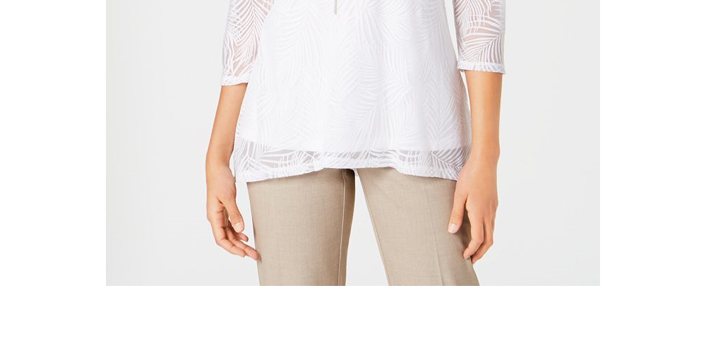 Jm Collection Top Feminino Petite Overlay com Colar Branco Brilhante Tamanho Petite XL