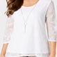 Jm Collection Top Feminino Petite Overlay com Colar Branco Brilhante Tamanho Petite XL