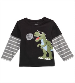 Camiseta infantil First Impressions com estampa de dinossauro e camadas, cinza, tamanho 6 a 9 meses