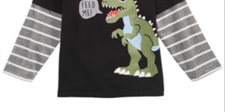Camiseta infantil First Impressions com estampa de dinossauro e camadas, cinza, tamanho 6 a 9 meses