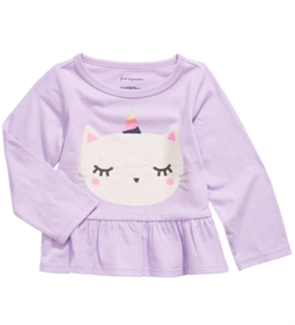 Camiseta infantil First Impressions Baby Girl de algodão Caticorn com bainha peplum, roxa, tamanho 12 MO
