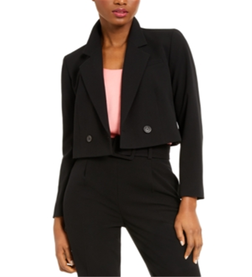 Blazer feminino cropped trespassado Bar III, preto, tamanho 10