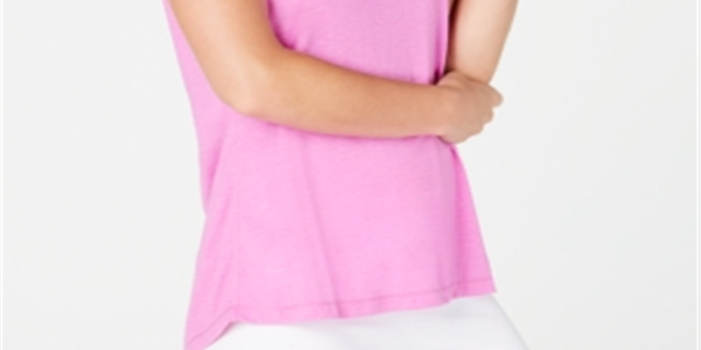 Ideology Regata feminina sem mangas com decote em joia e estampa mesclada, rosa, tamanho médio