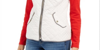 Colete feminino Charter Club de algodão acolchoado com zíper frontal, tamanho pequeno, branco, extrapequeno