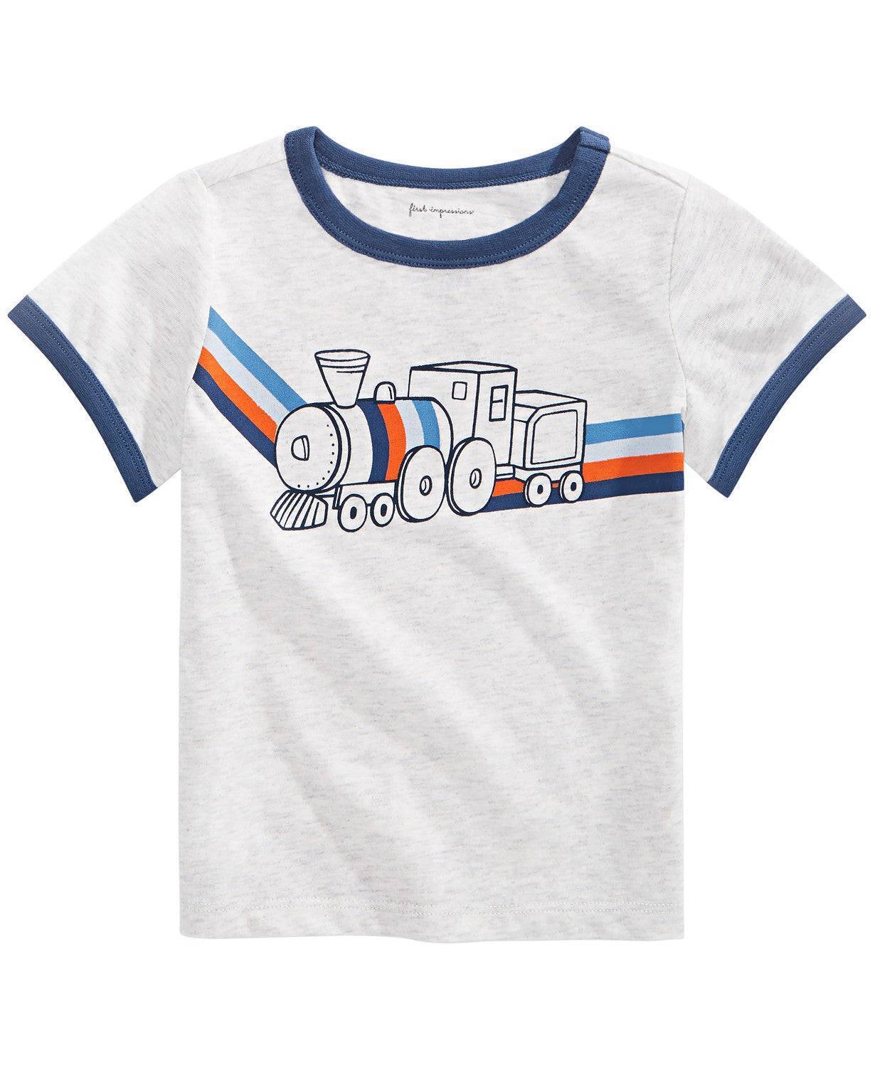 Camiseta infantil First Impressions Baby Boy's Train, cinza, tamanho 3-6 meses