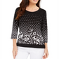 JM Collection Top estampado feminino preto tamanho XX-G
