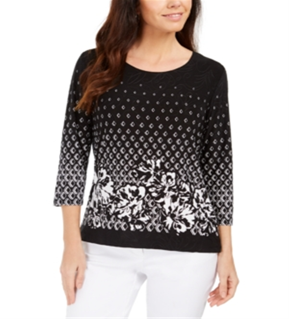 JM Collection Top estampado feminino preto tamanho XX-G