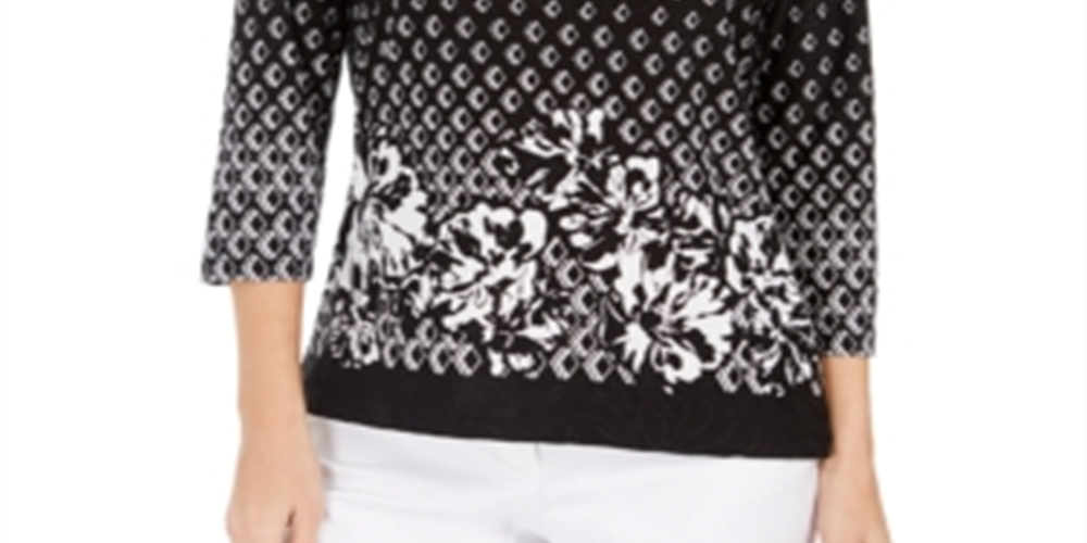 JM Collection Top estampado feminino preto tamanho XX-G