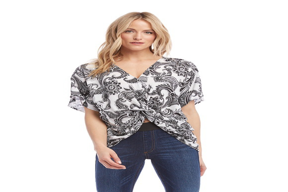 Karen Kane Blusa Feminina Estampada Frente Torcida Preta Tamanho Grande