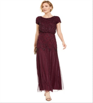 Adrianna Papell Women's Beaded Blouson Gown Red Size 8 Petite