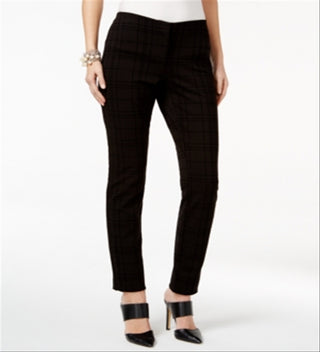 Alfani Women's Flocked Plaid Skinny Pants Black Size 4 Petite