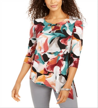 Top assimétrico com decote em V feminino JM Collection, preto, tamanho XX-G