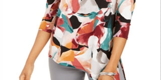 Top assimétrico com decote em V feminino JM Collection, preto, tamanho XX-G